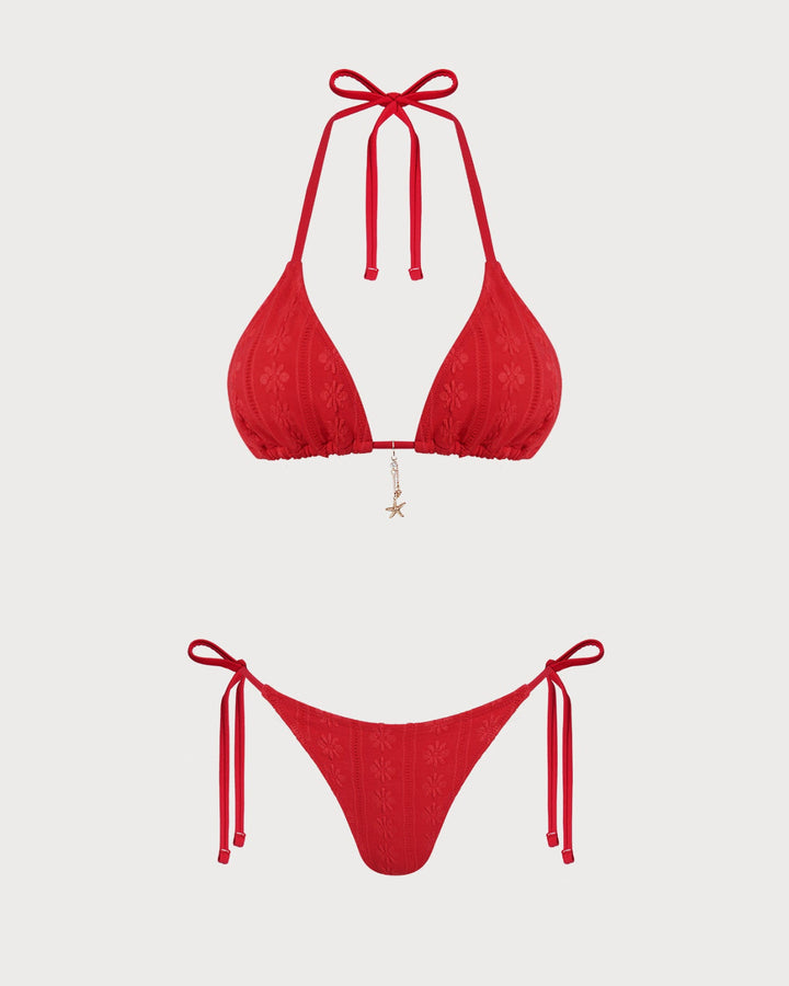 Ensemble de Bikini à Dos Nu en Jacquard Rouge