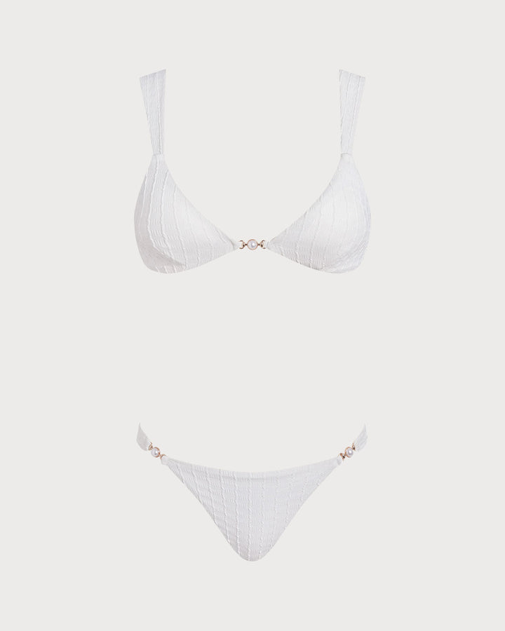 Ensemble de bikini bralette texturé blanc à décolleté en V