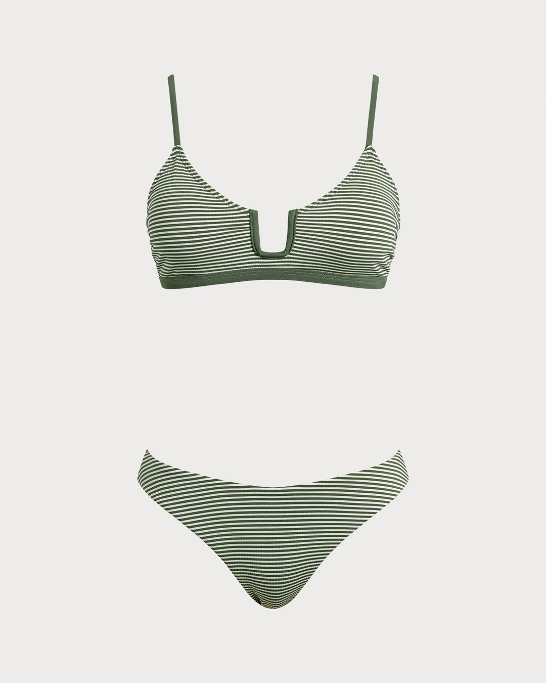 Ensemble de Bikini Bralette Rayé Vert Armée