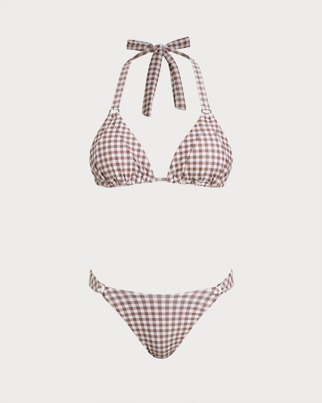 Ensembles de Bikini à Dos Nu à Carreaux Café