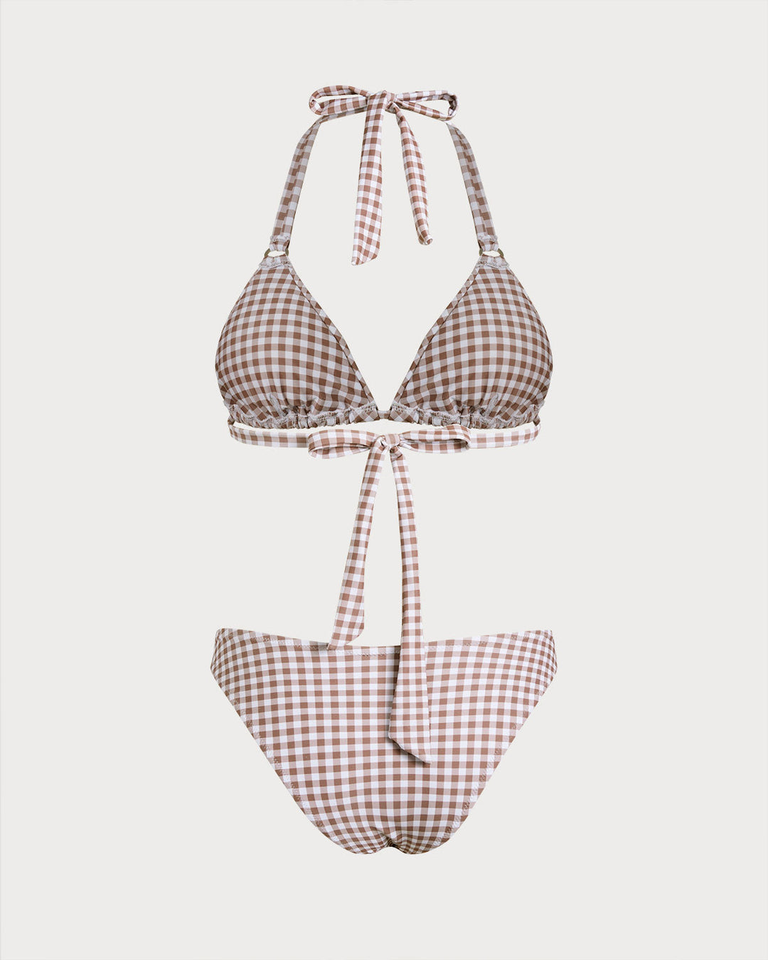 Ensembles de Bikini à Dos Nu à Carreaux Café