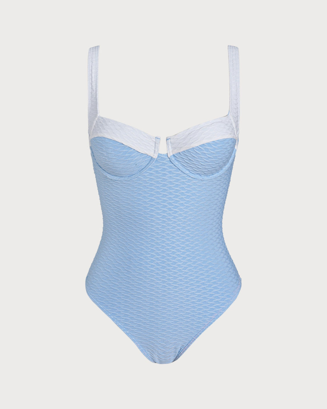 Maillot de bain une pièce à armatures contrastantes texturé bleu