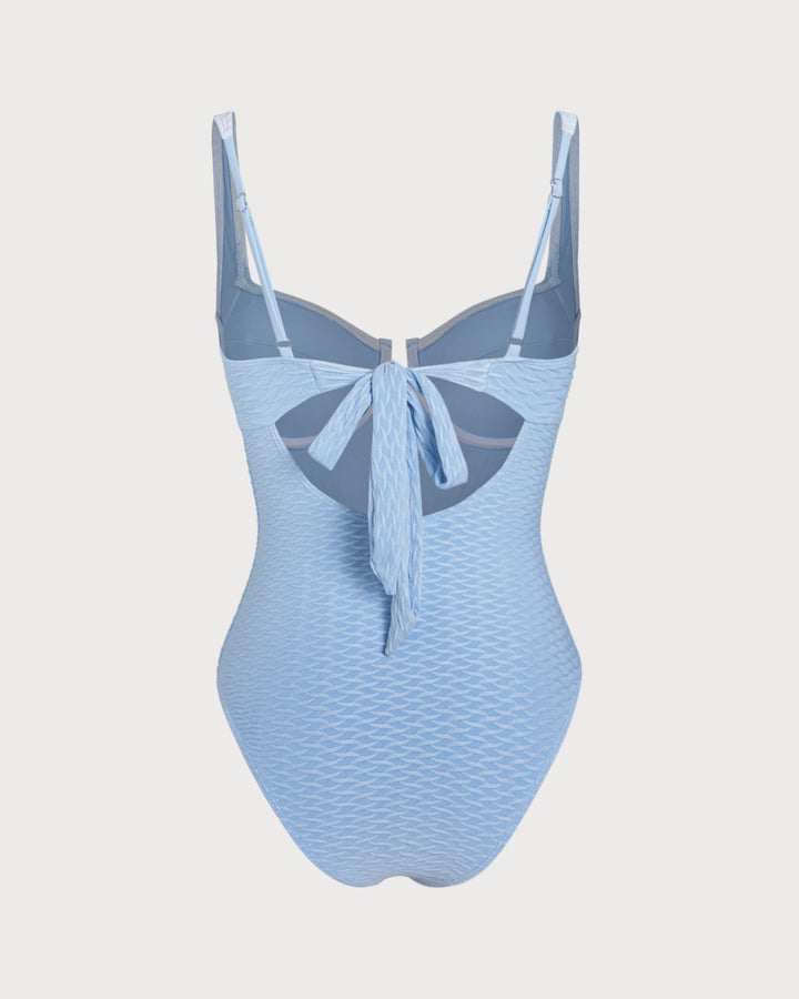 Maillot de bain une pièce à armatures contrastantes texturé bleu