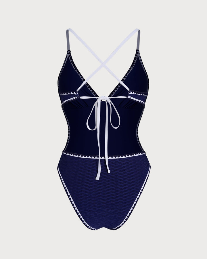Bralette Croisée Bleue Maillot de Bain Une Pièce