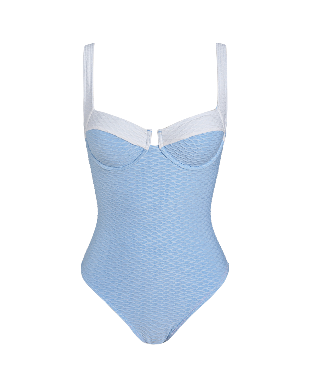 Maillot de bain une pièce à armatures contrastantes texturé bleu
