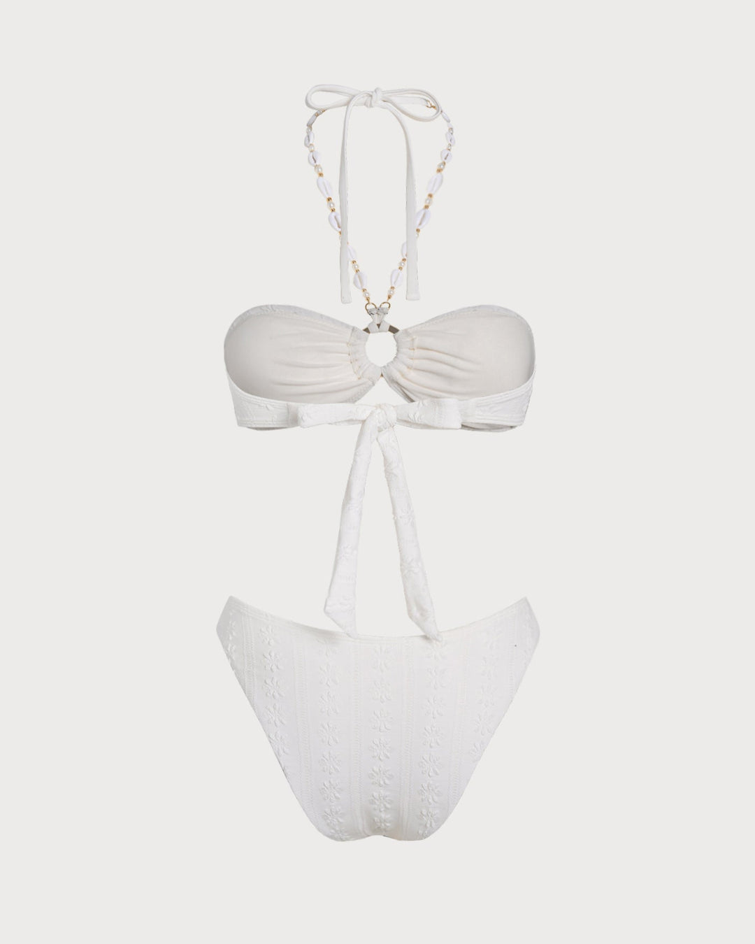 Ensemble de Bikini Bandeau Jacquard Blanc
