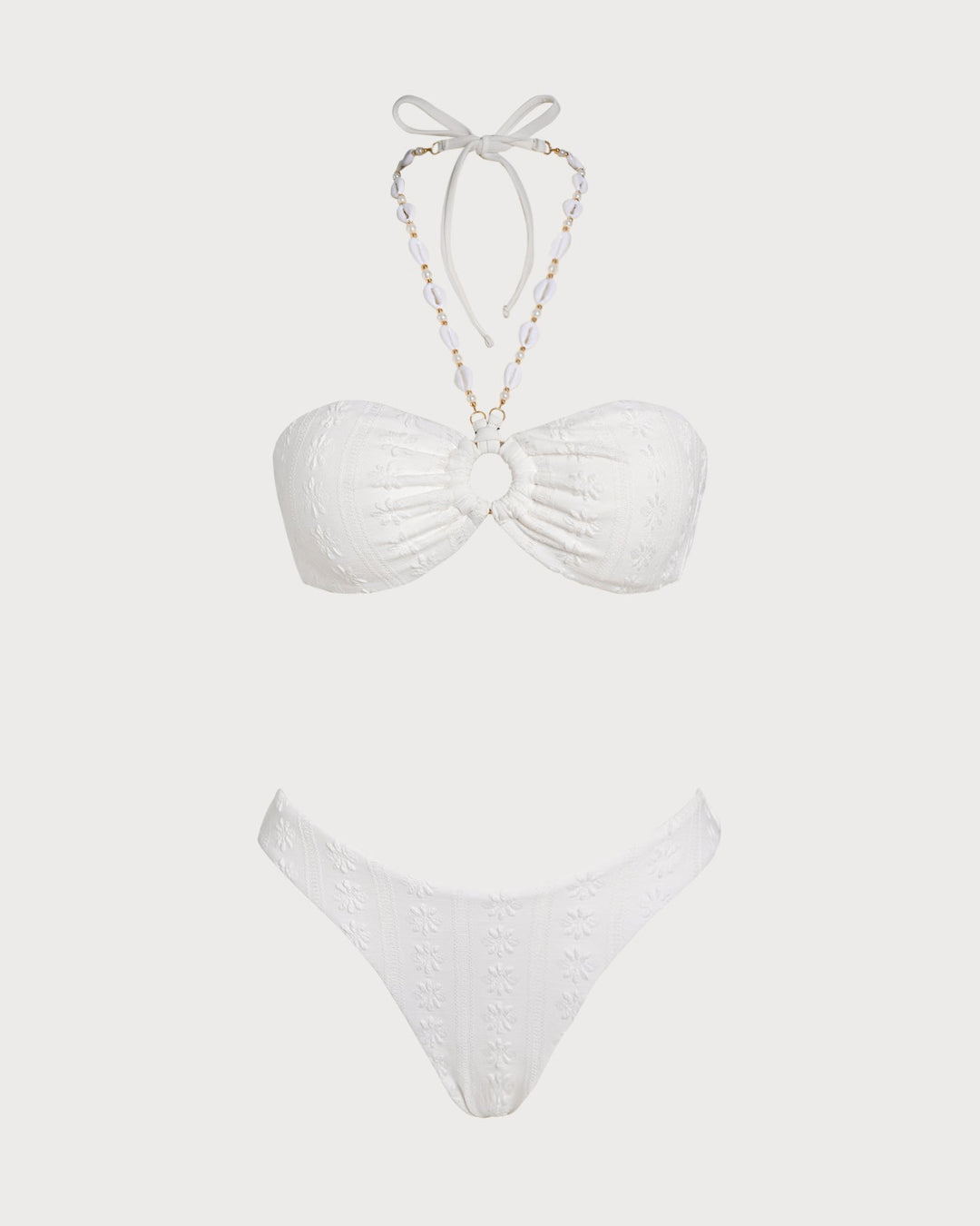 Ensemble de Bikini Bandeau Jacquard Blanc