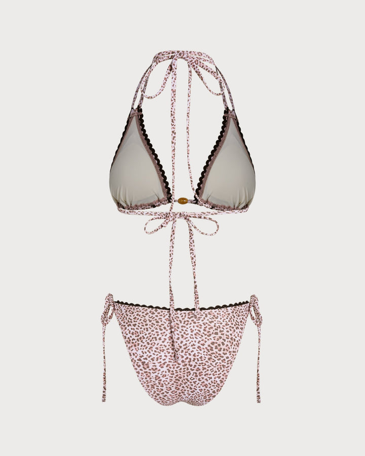 Ensemble de Bikini à Col Halter Imprimé Léopard