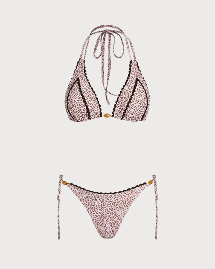 Ensemble de Bikini à Col Halter Imprimé Léopard
