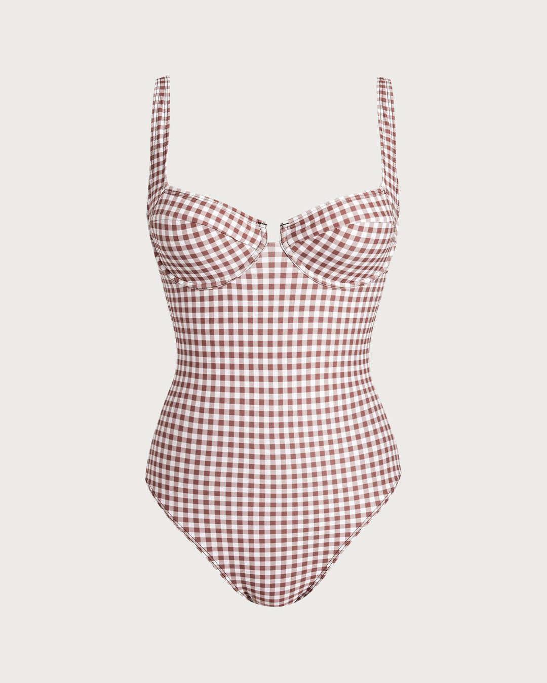Maillot de bain une pièce à armatures à carreaux café