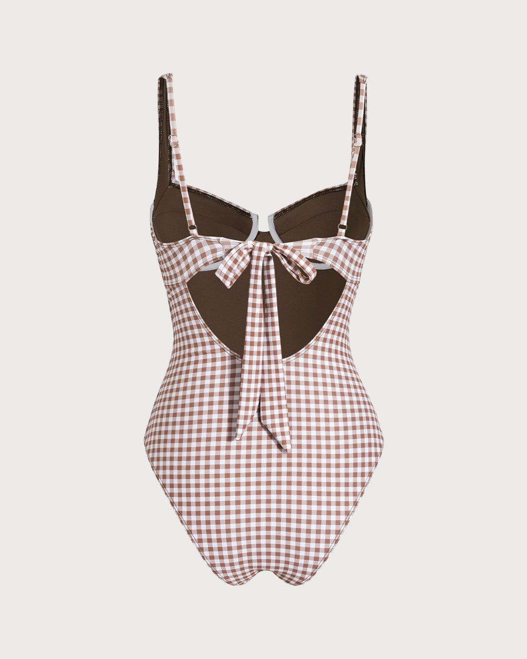 Maillot de bain une pièce à armatures à carreaux café