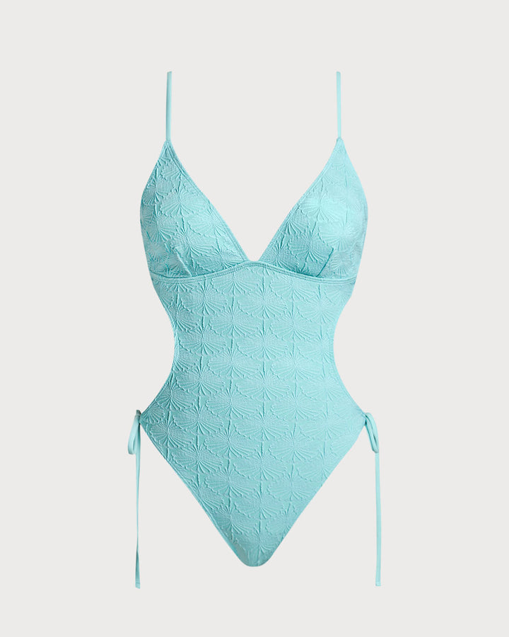 Bralette Texturée Bleue Maillot de Bain Une Pièce