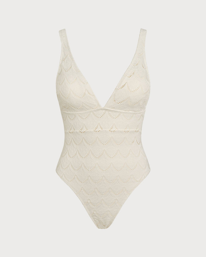 Bralette Texturée Off White Maillot de Bain Une Pièce