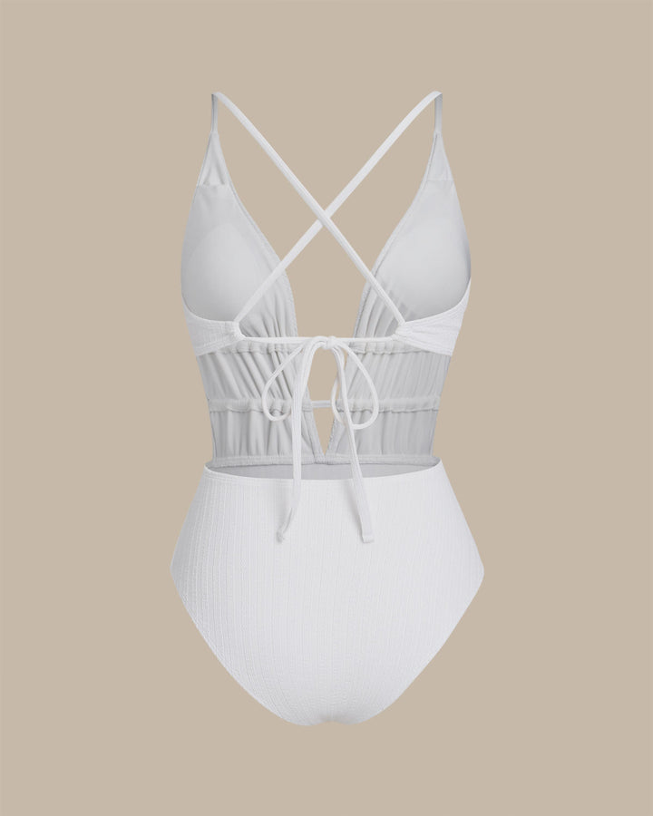 Bralette Blanche Texturée Maillot de Bain Une Pièce