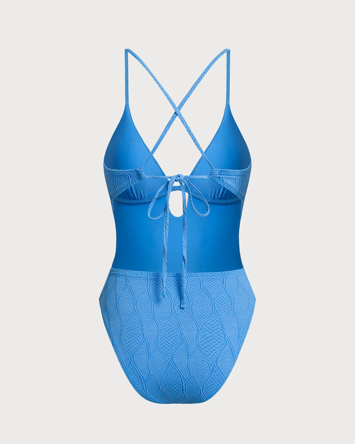 Maillot de bain une pièce bralette texturé bleu