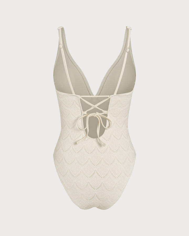 Bralette Texturée Off White Maillot de Bain Une Pièce