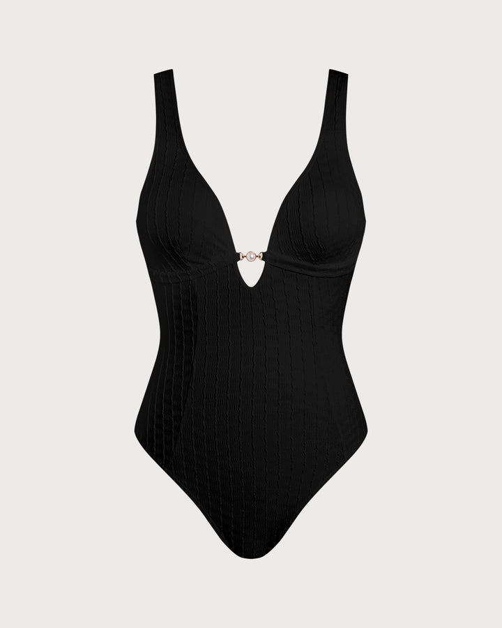 Maillot de bain une pièce noir à décolleté en V