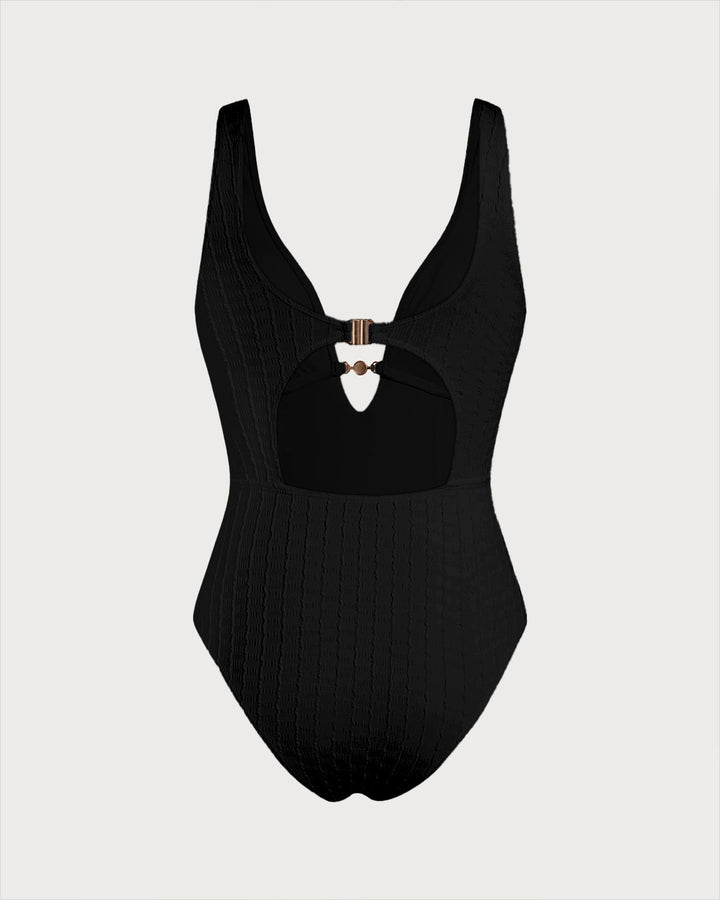 Maillot de bain une pièce noir à décolleté en V