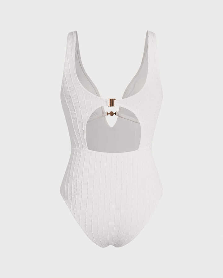 Maillot de Bain Découpé Texturé Blanc