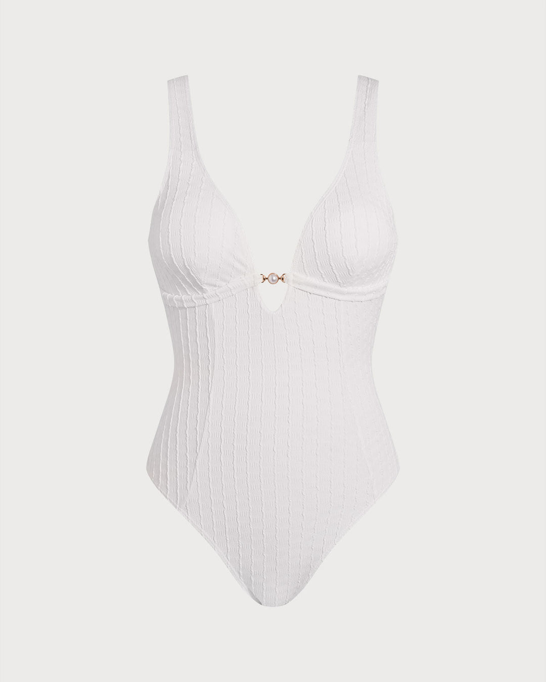 Maillot de Bain Découpé Texturé Blanc