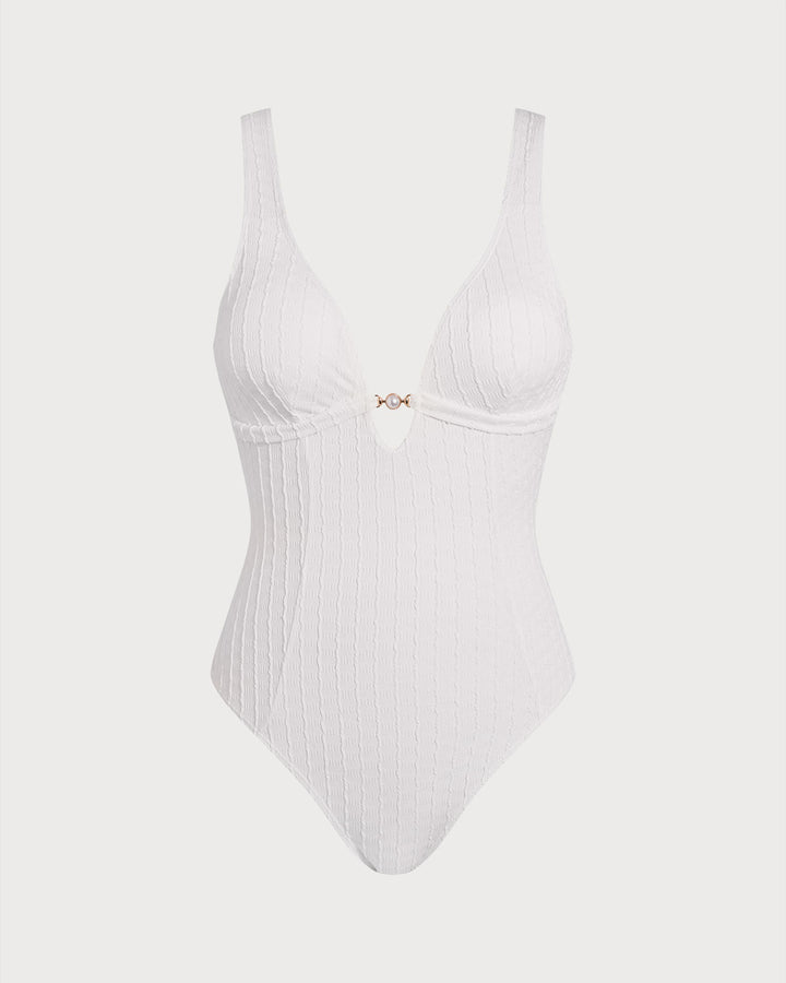 Maillot de Bain Découpé Texturé Blanc