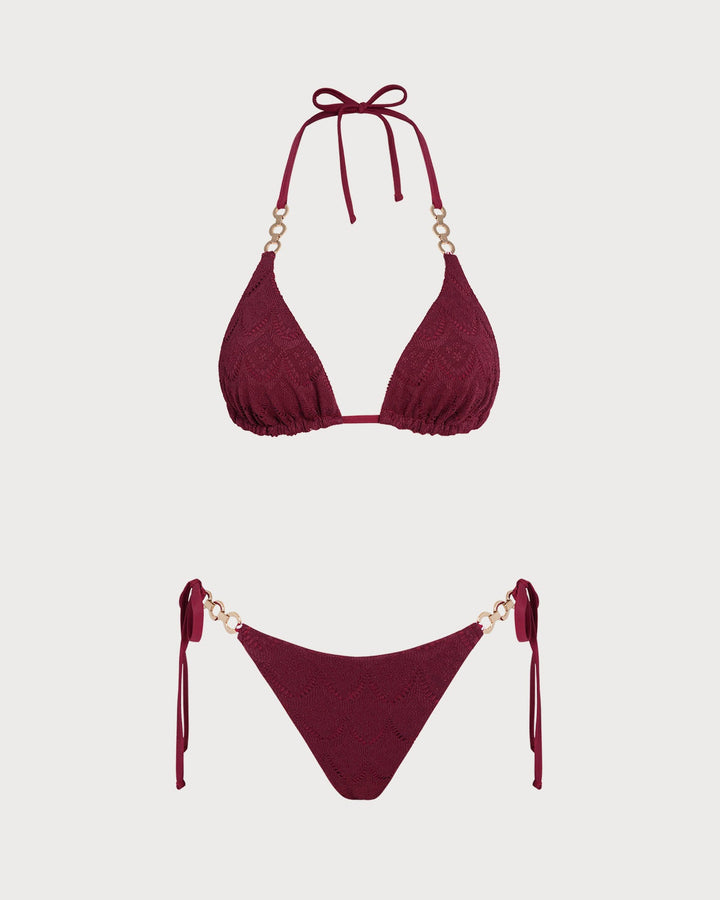 Ensemble de Bikini Réversible à Dos Nu en Rouge Brique