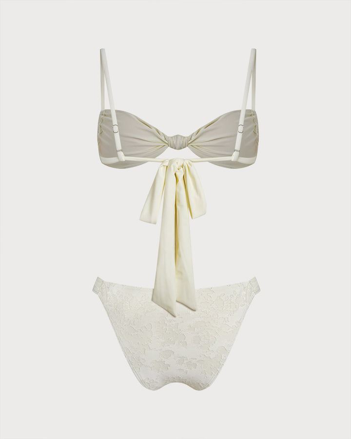 Ensemble de Bikini Triangle Texturé Blanc avec Cordon de Serrage