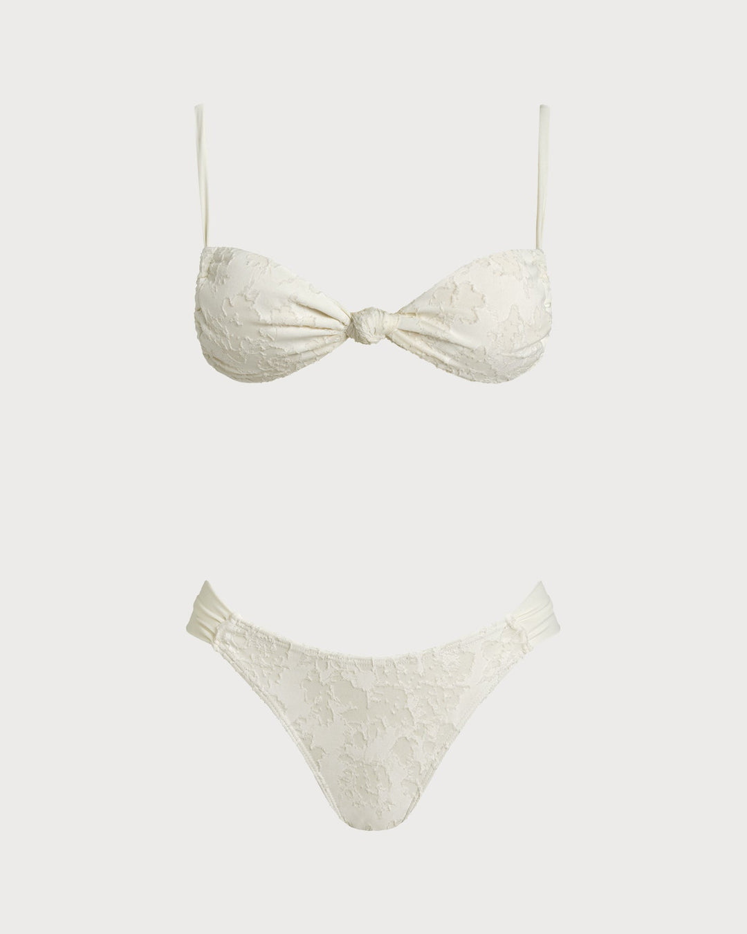 Ensemble de Bikini Triangle Texturé Blanc avec Cordon de Serrage