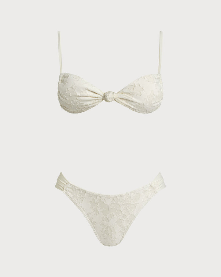 Ensemble de Bikini Triangle Texturé Blanc avec Cordon de Serrage
