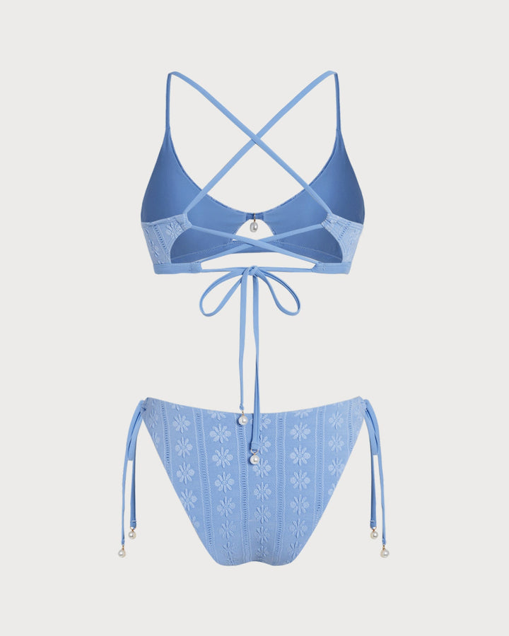Ensemble de Bikini Triangle à Fleurs Bleues