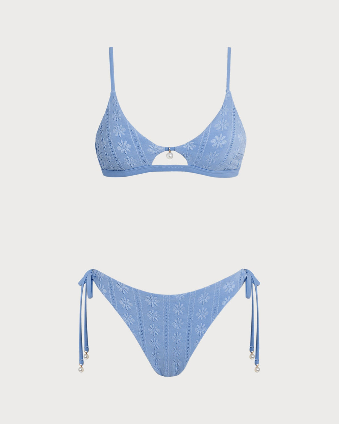 Ensemble de Bikini Triangle à Fleurs Bleues