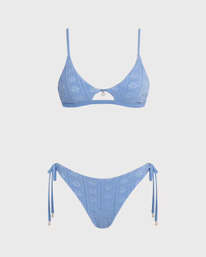 Ensemble de Bikini Triangle à Fleurs Bleues