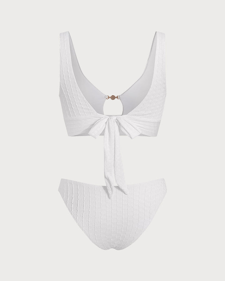 Ensemble de Tankini Blanc à Encolure U Découpée
