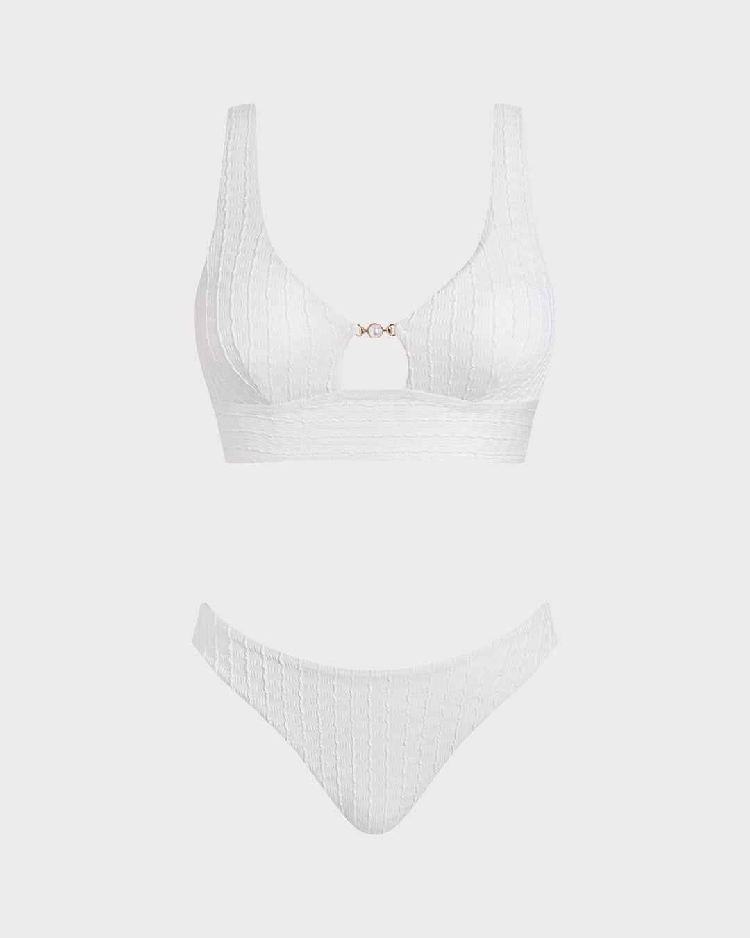 Ensemble de Tankini Blanc à Encolure U Découpée