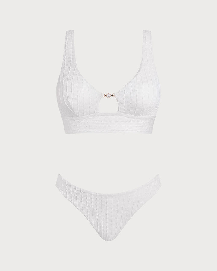 Ensemble de Tankini Blanc à Encolure U Découpée