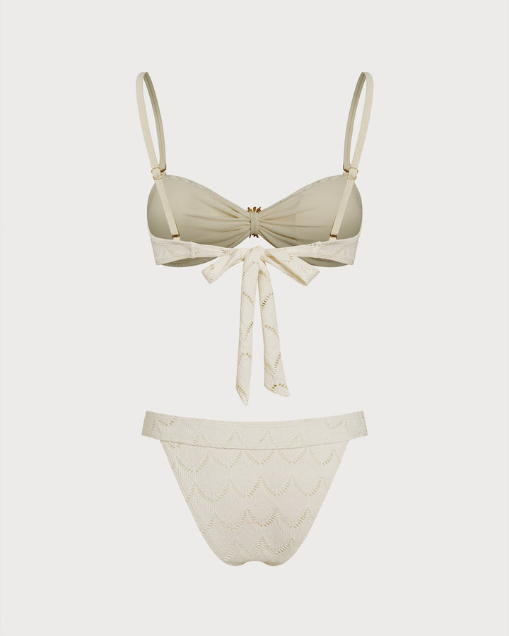 Ensemble de Bikini Bandeau à Cordon Off White