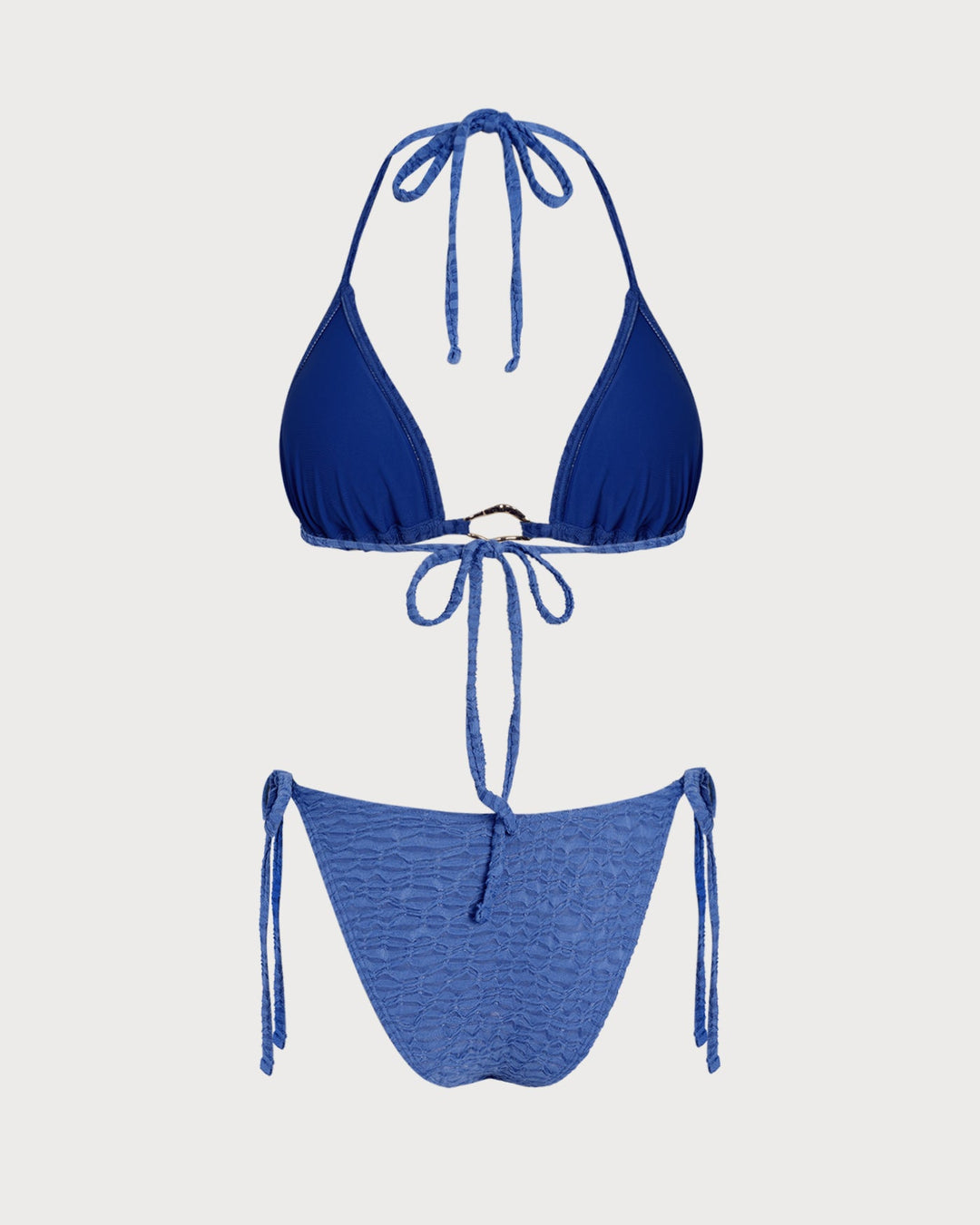 Ensemble de Bikini Triangle à Col Halter Bleu