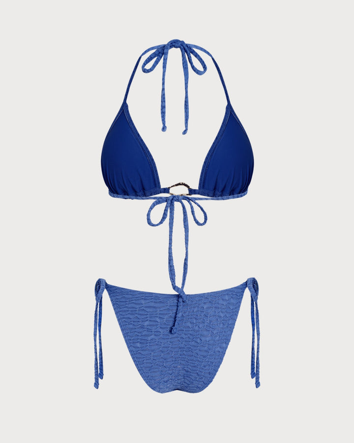 Ensemble de Bikini Triangle à Col Halter Bleu