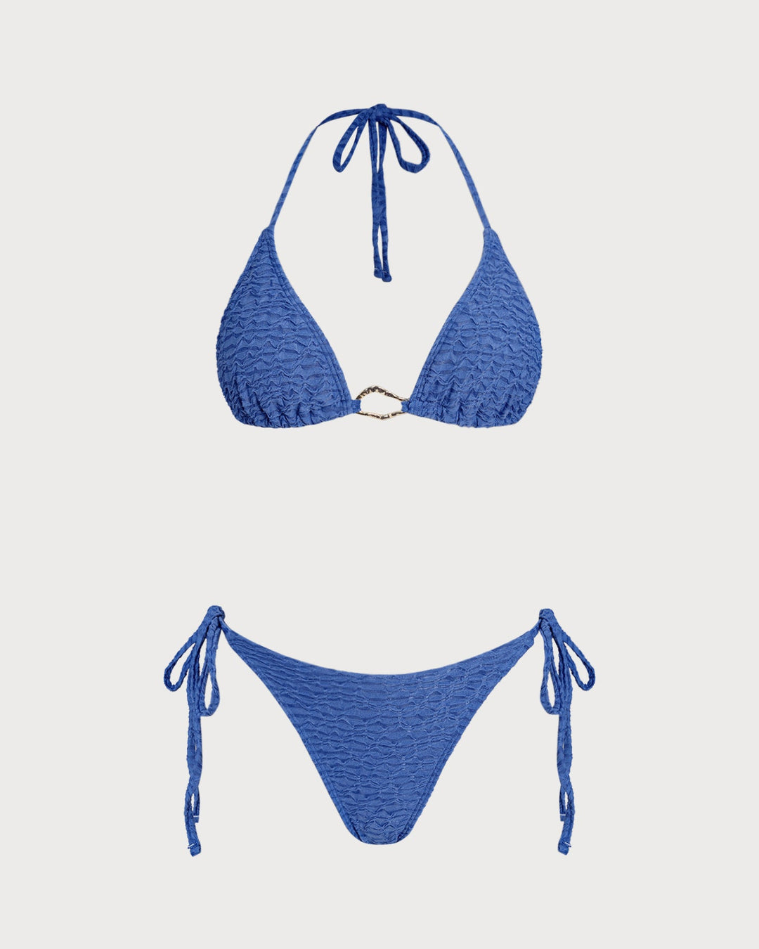 Ensemble de Bikini Triangle à Col Halter Bleu