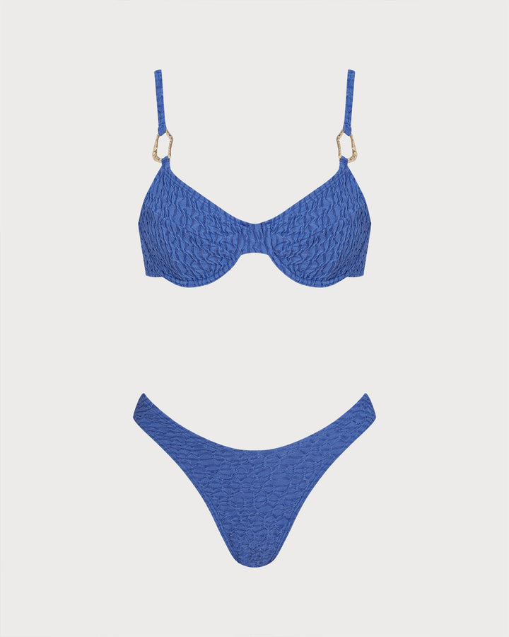 Ensemble de Bikini Texturé O-Ring Bleu Clair