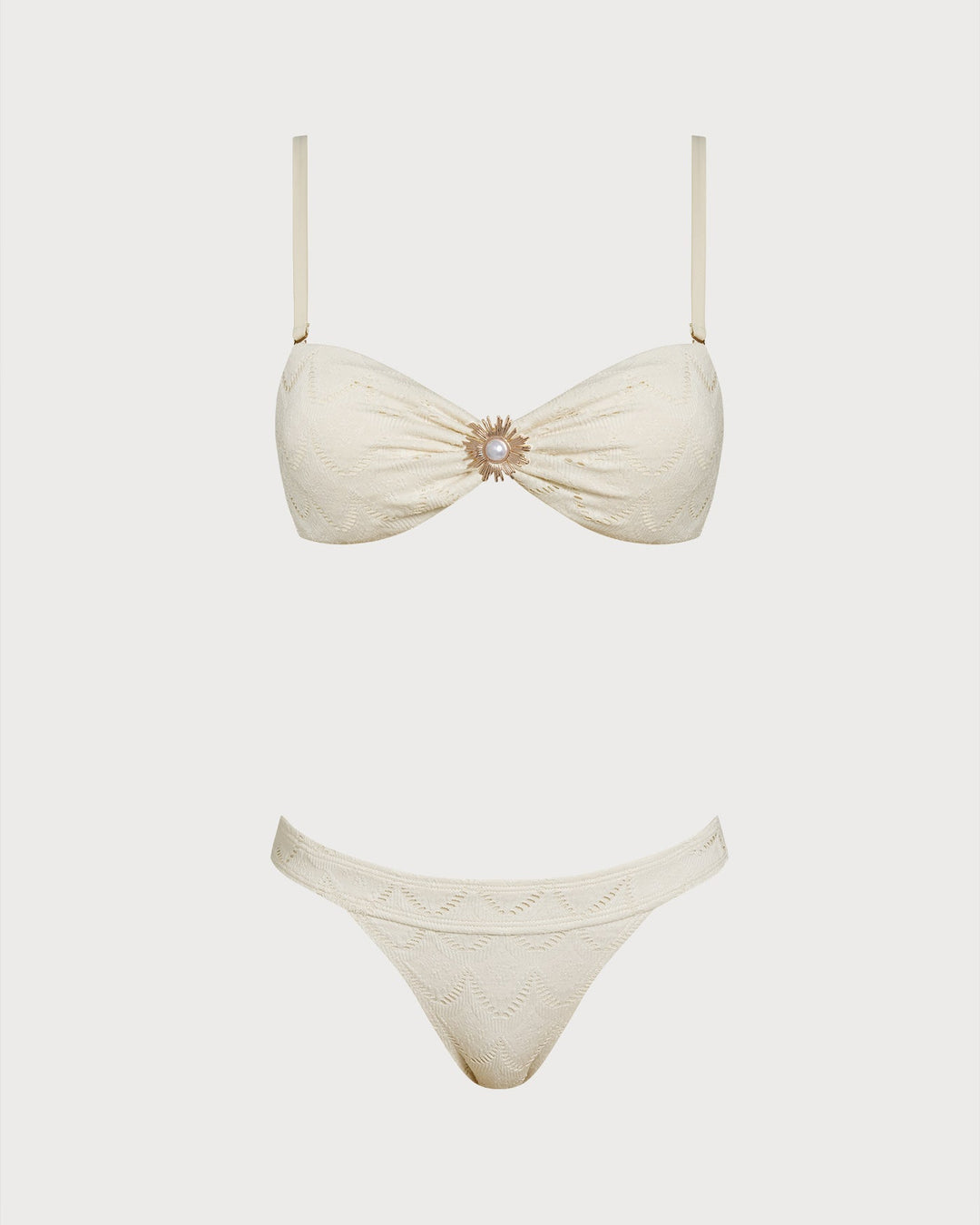 Ensemble de Bikini Bandeau à Cordon Off White