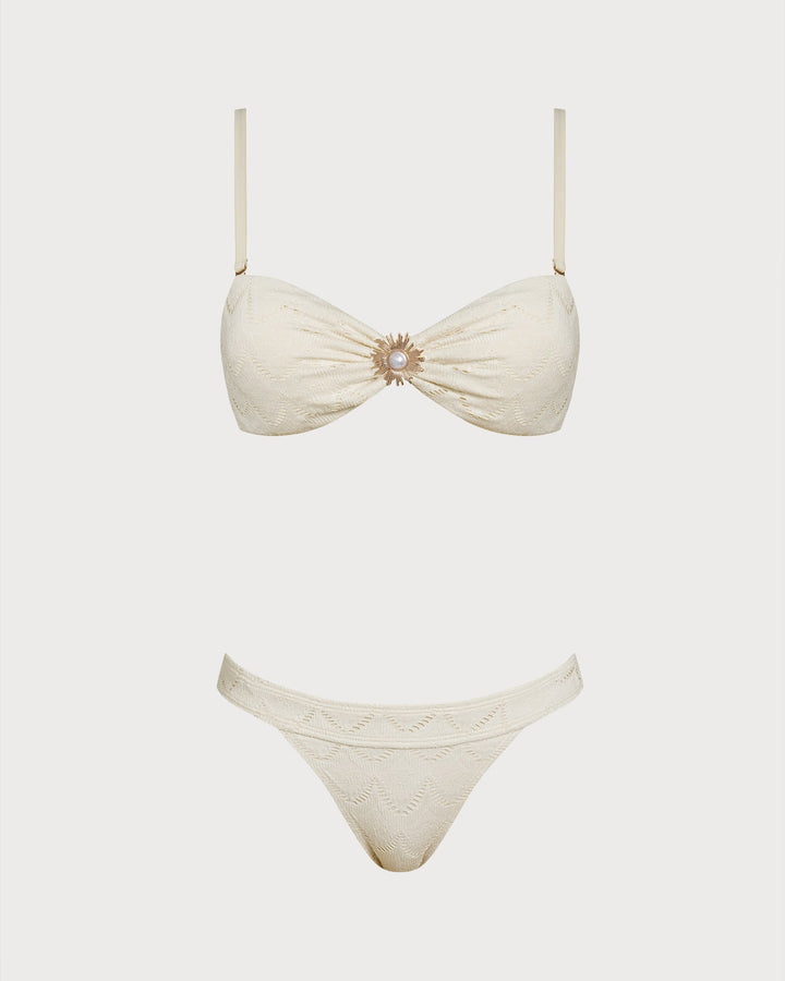 Ensemble de Bikini Bandeau à Cordon Off White