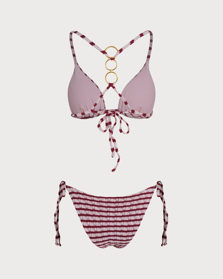 Ensemble de Bikini Triangle Rayé Rouge