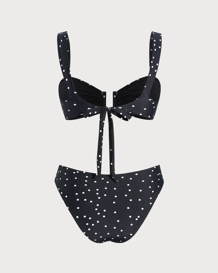 Ensemble de Bikini Bandeau à Pois Noirs