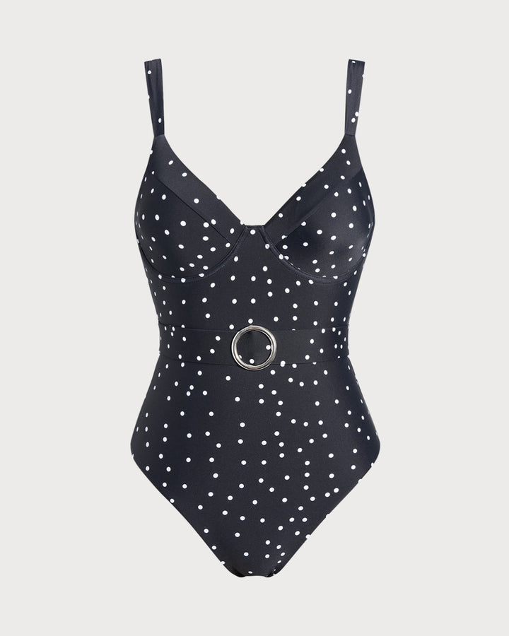 Maillot de Bain Une Pièce à Pois Noirs
