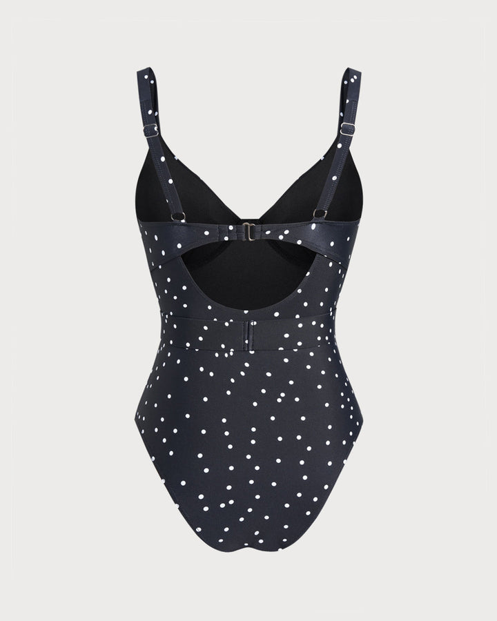 Maillot de Bain Une Pièce à Pois Noirs