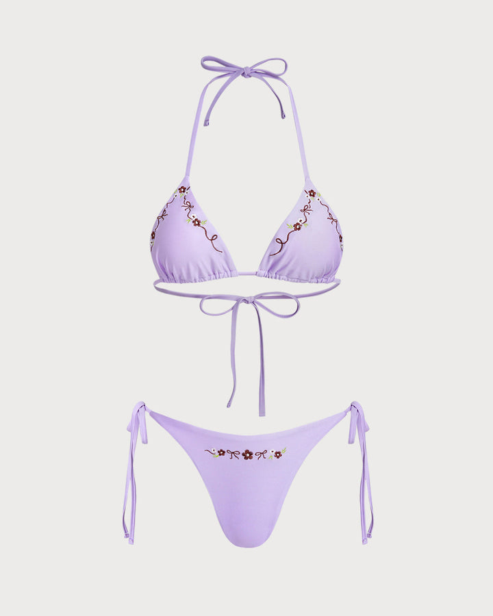 Ensemble de Bikini Triangle à Cordon Violet