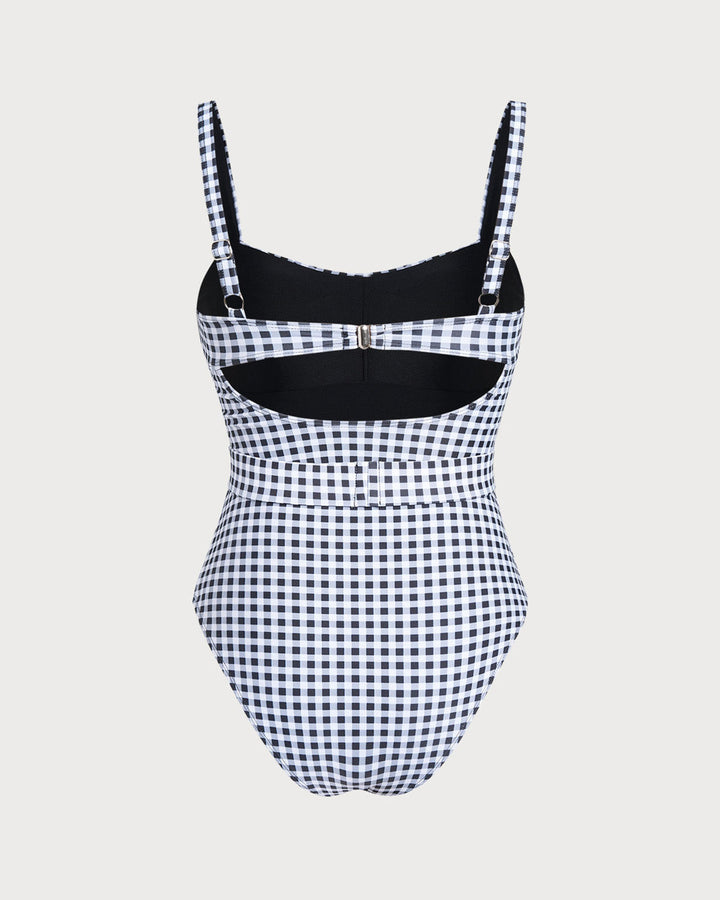 Maillot de bain une pièce à carreaux noirs