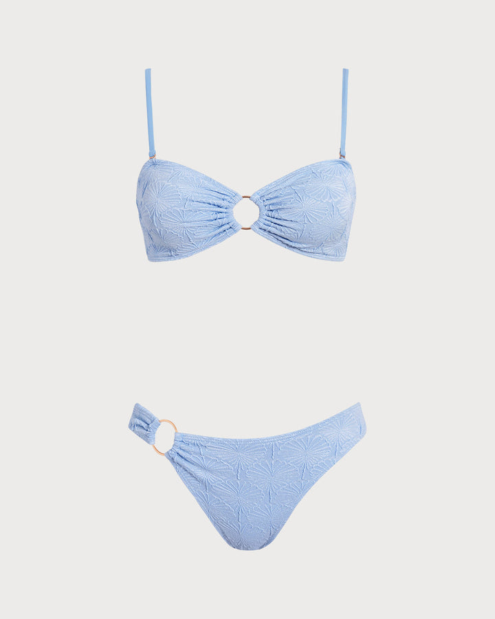 Ensembles de Bikini Découpés en Jacquard Bleu