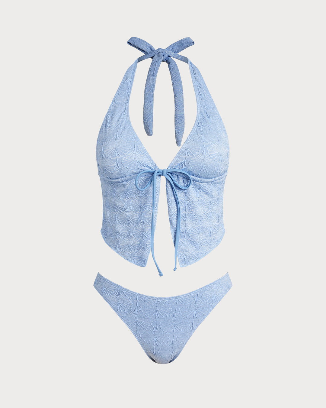 Ensemble de Tankini Tricoté Bleu Clair